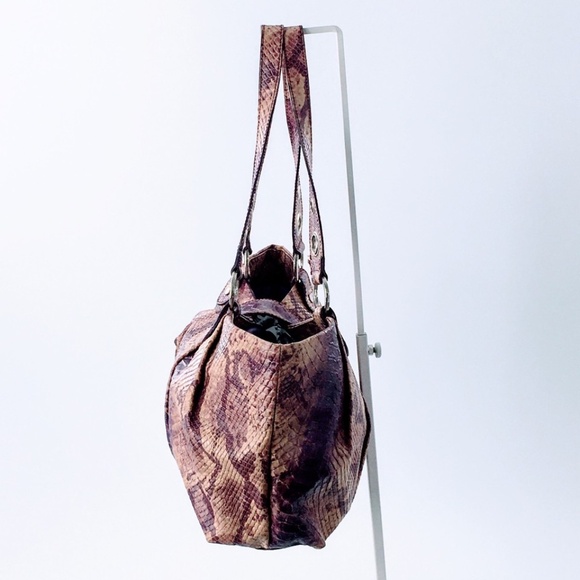 Claudia Firenze Snake Print Leather Shoulder Bag Purple Python Tote - Picture 5 of 16